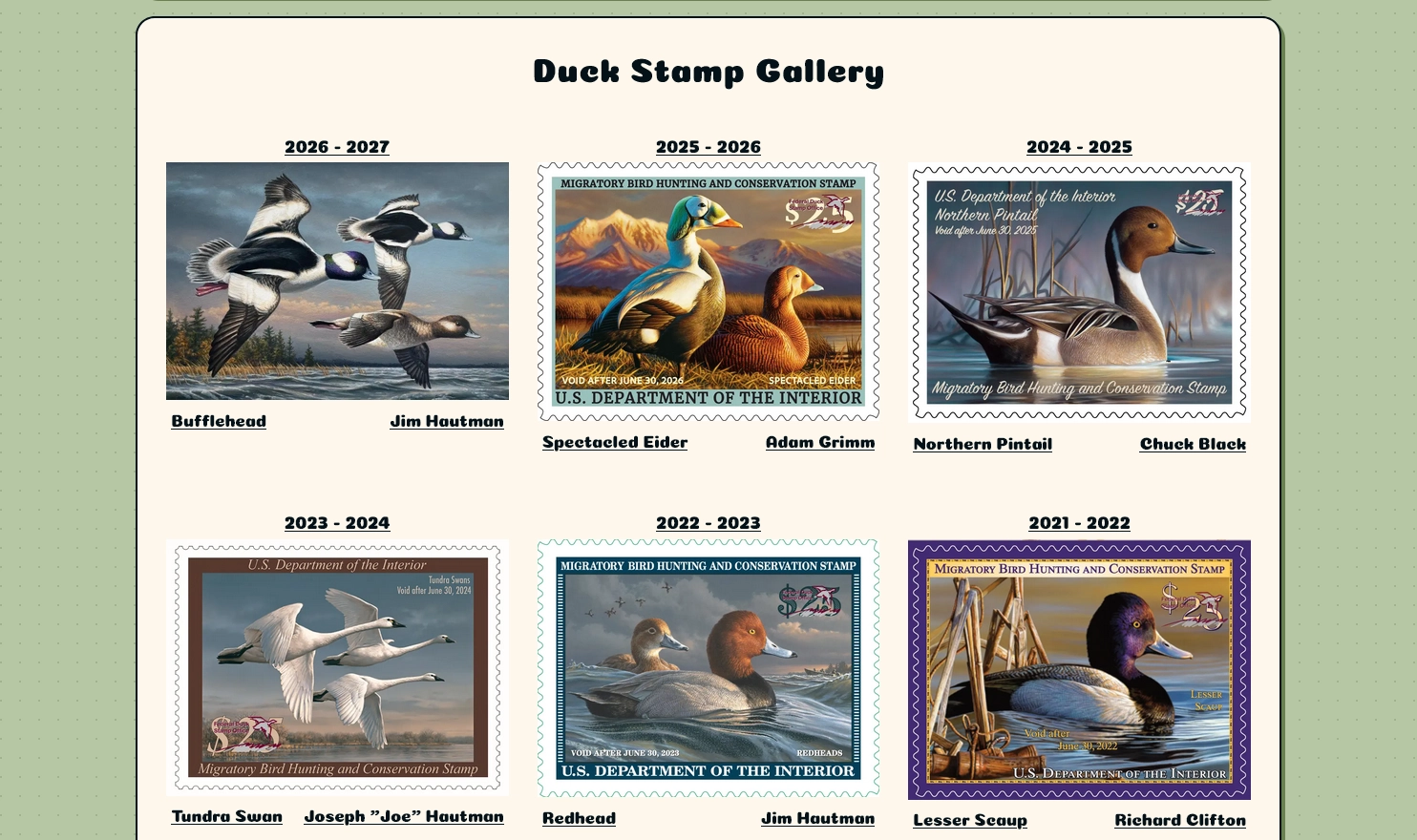 Thumbnail of Duck Stamp Database gallery